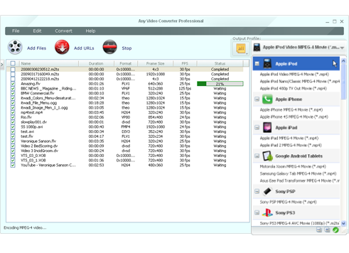 capture d'écran de Any Video Converter Pro.
