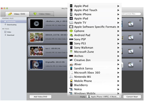 Main Window of Any Video Converter for Mac