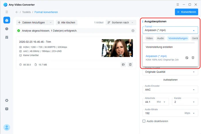 Voreinstellungen speichern