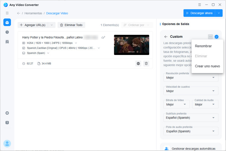 Configurar las opciones de descarga del modo personalizado