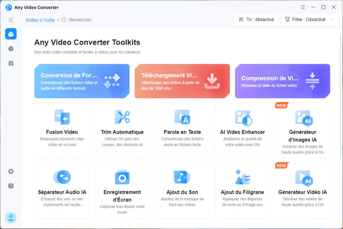 Choisissez un outil dans Any Video Converter Ultimate