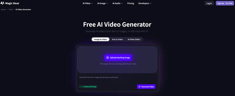 magic hour ai video generator free no sign up