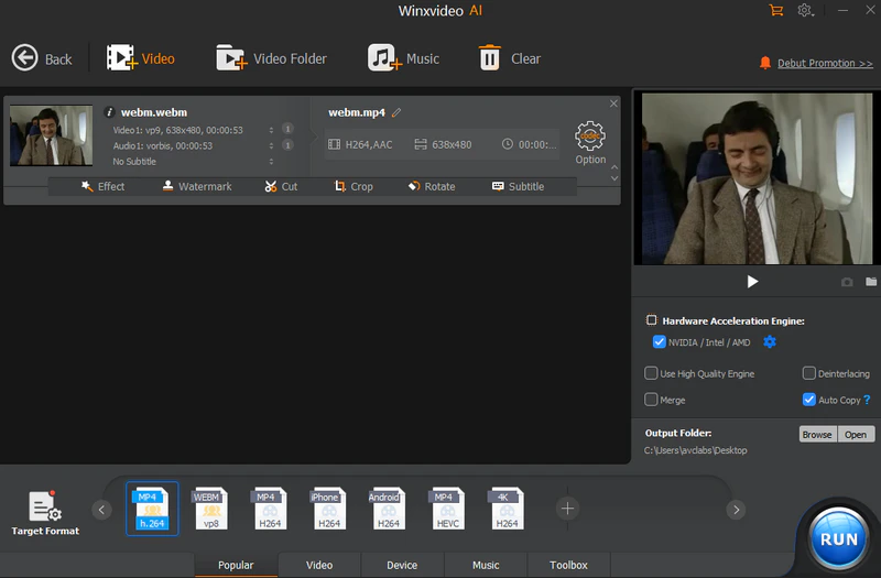 webm to mp4 video in winxvideo ai