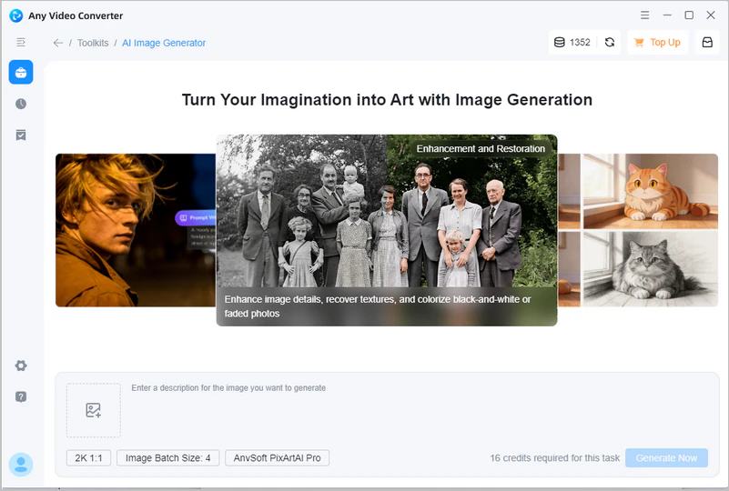 main interface of ai image generator of any video converter